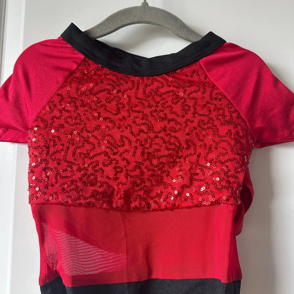 Weissman Kids Red Black Sequin Mesh Dance Gymnastics Leotard XSC Performance